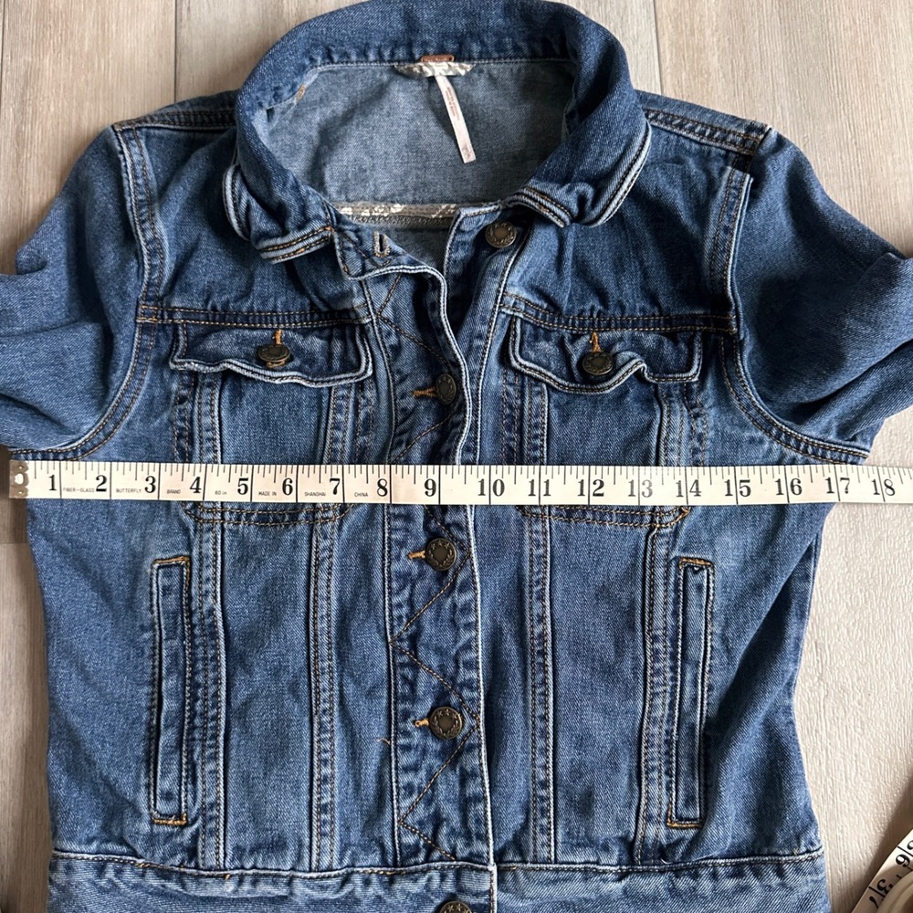 Free People Denim Jacket Womens S Western‎ Boho Farmer Spring Blue Jean Festival - Picture 5 of 5